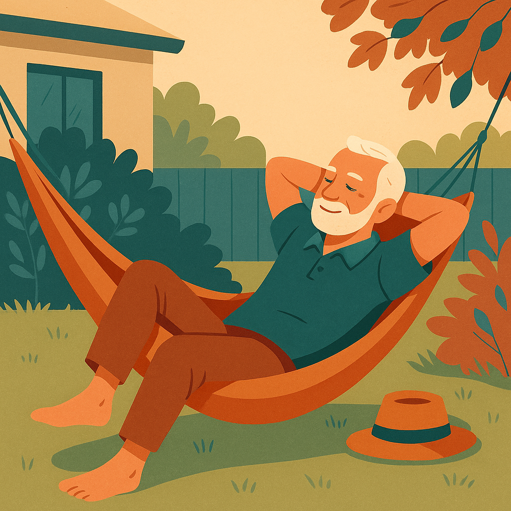 Mann (60) liegt in einer HĂ€ngematte