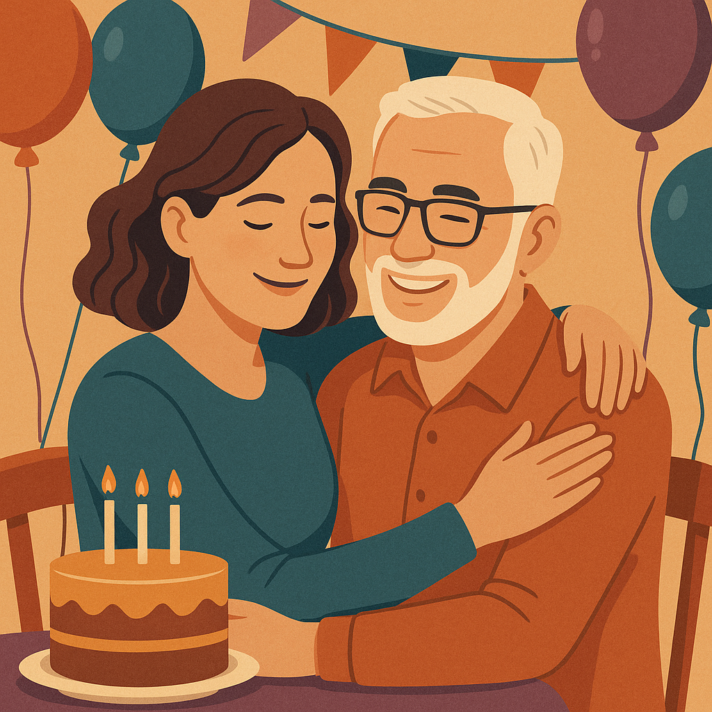 Tochter gratuliert Vater (60) zum Geburtstag