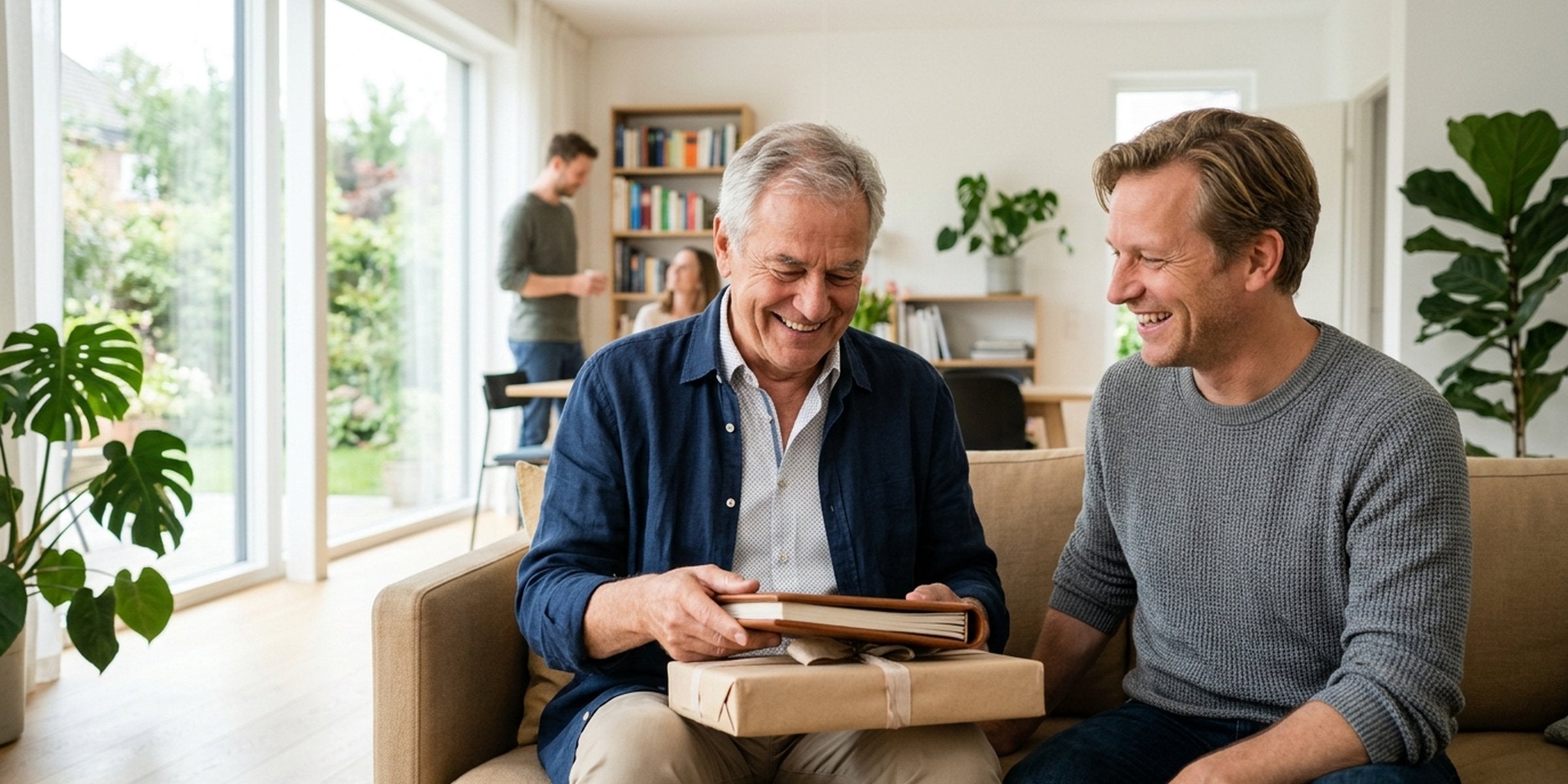 Mann mit 70 Jahren freut sich über ein bedeutungsvolles Geschenk