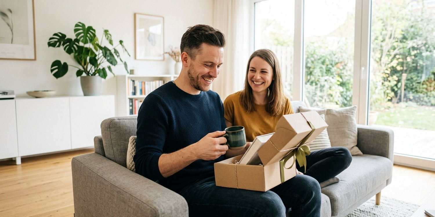 Mann erhält ein aufmerksames Geschenk zum Valentinstag