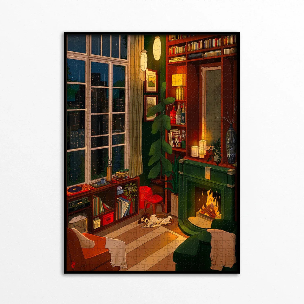 Puzzle „Feuerabend“ – 1000 Teile Gemütlichkeit & Design