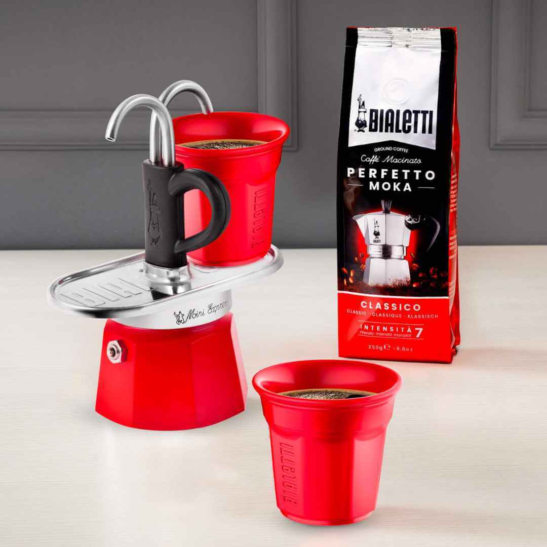 Bialetti Mini Express + 2 Tassen – Espressokocher für 2 Tassen