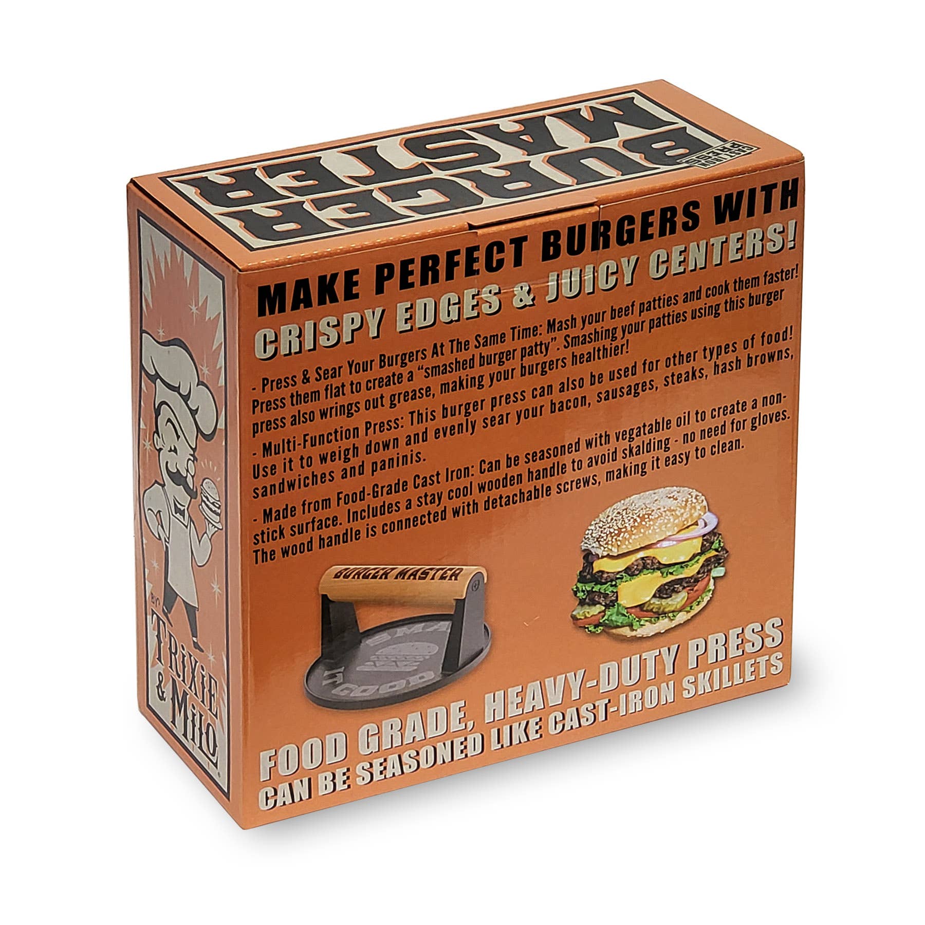 Burger Master – Gusseisen-Grillpresse für Smash Burger
