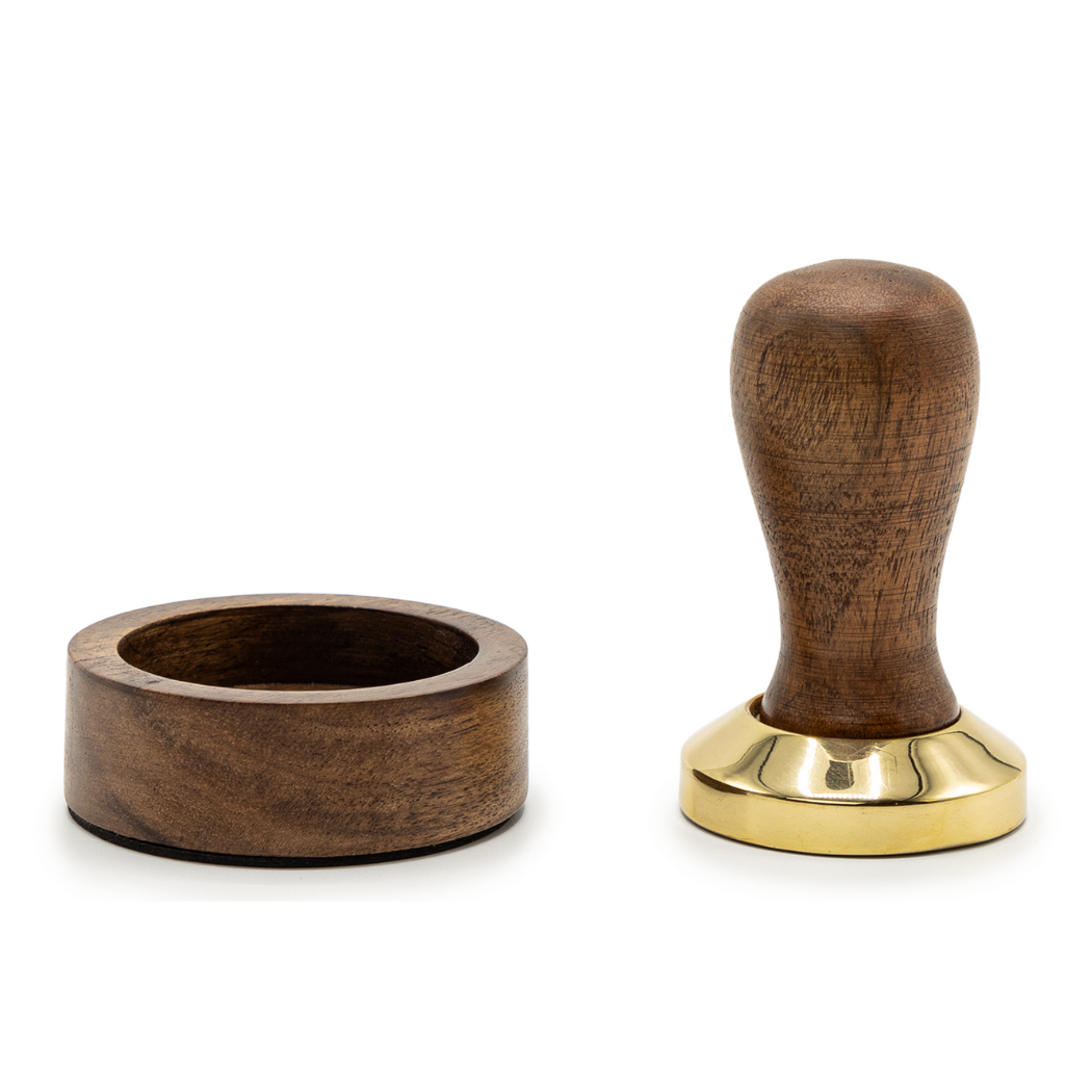 Espresso-Tamper mit Halter – Akazienholz & Messing