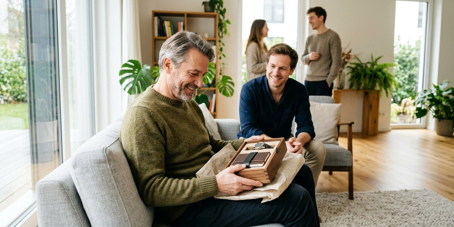Mann überreicht seinem Schwiegervater ein passendes Geschenk