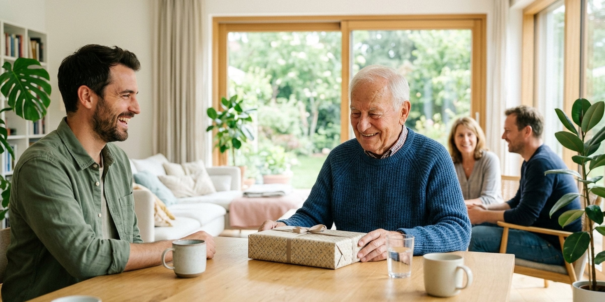 Mann mit 80 Jahren freut sich sichtlich über sein Geschenk