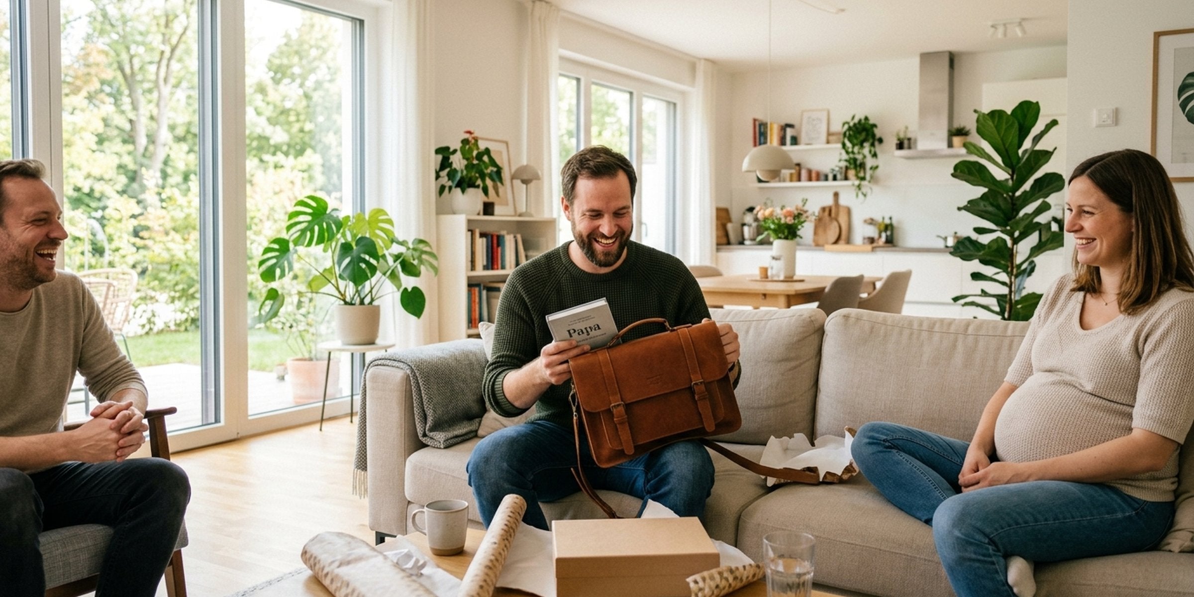 Werdender Vater freut sich über ein persönliches Geschenk