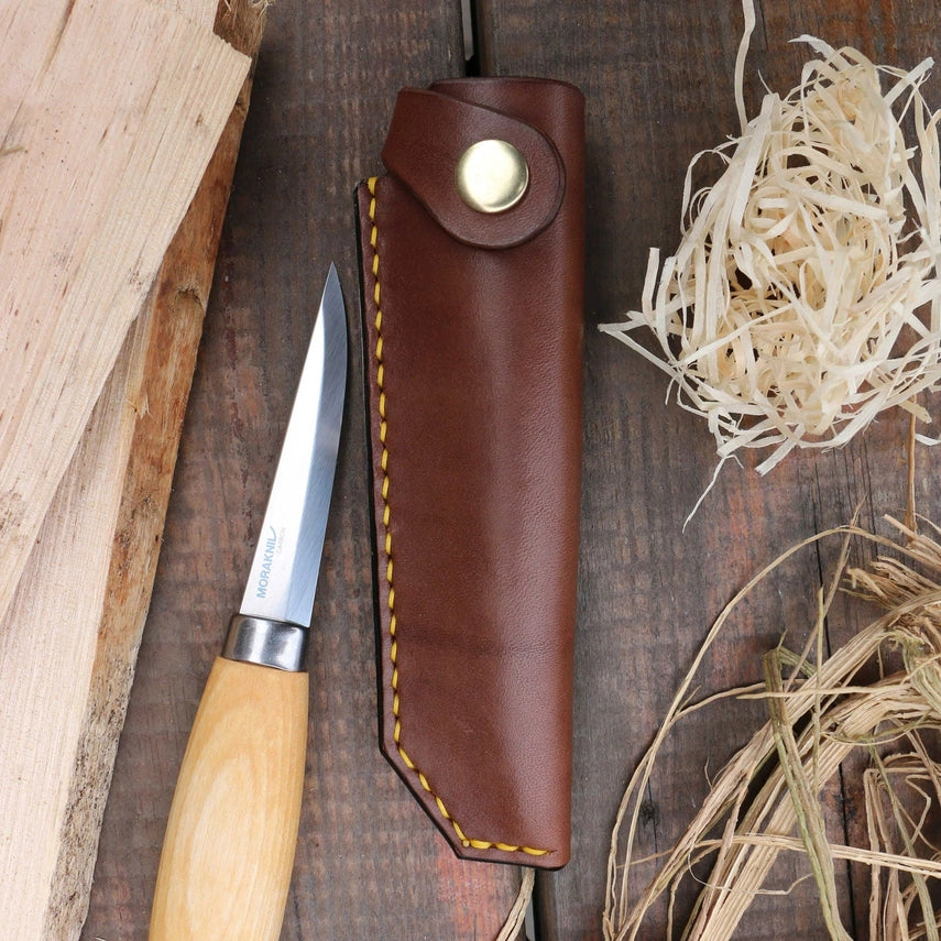 Holzschnitzerei-Starterset – 3 Mora-Messer mit Lederscheiden & Tasche