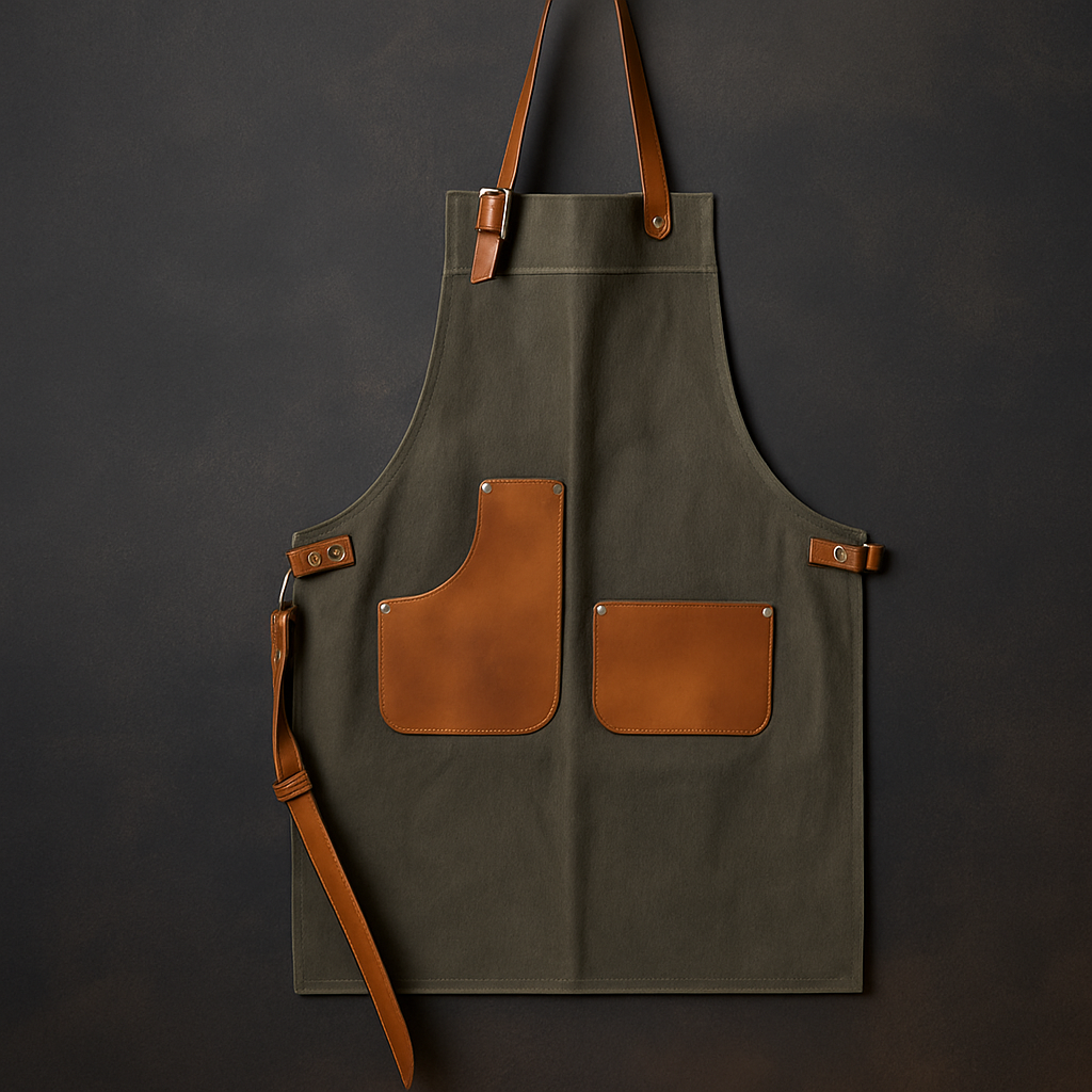 BBQ- & Küchenschürze aus Canvas mit Lederdetails