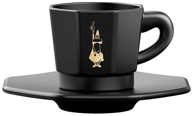 Bialetti Espressotassen-Set (4 Stück) – Schwarz, achteckig, mit Unterteller