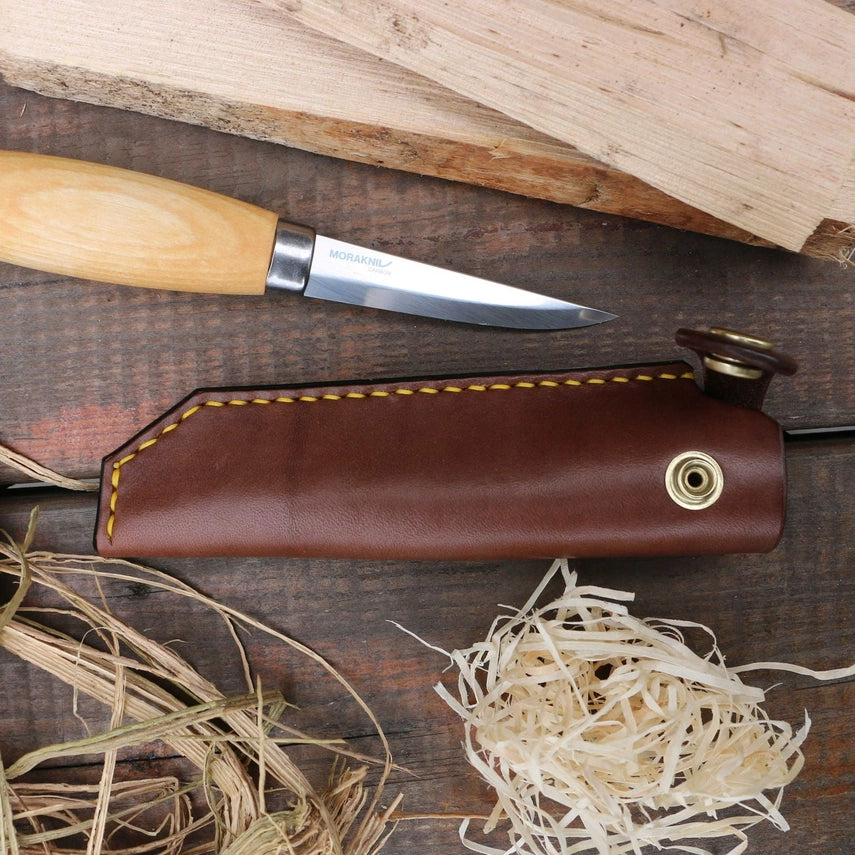 Holzschnitzerei-Starterset – 3 Mora-Messer mit Lederscheiden & Tasche