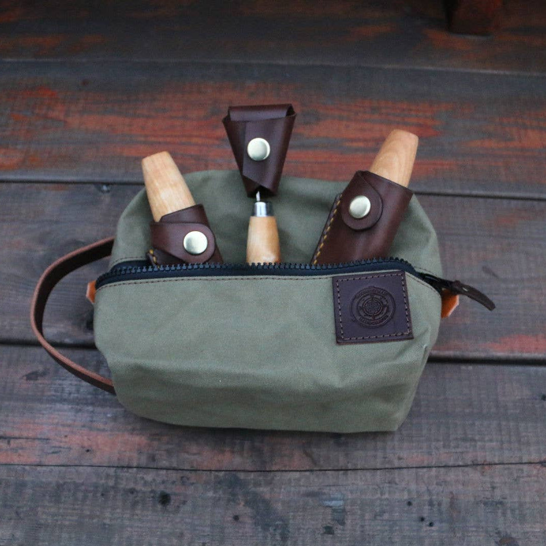 Holzschnitzerei-Starterset – 3 Mora-Messer mit Lederscheiden & Tasche