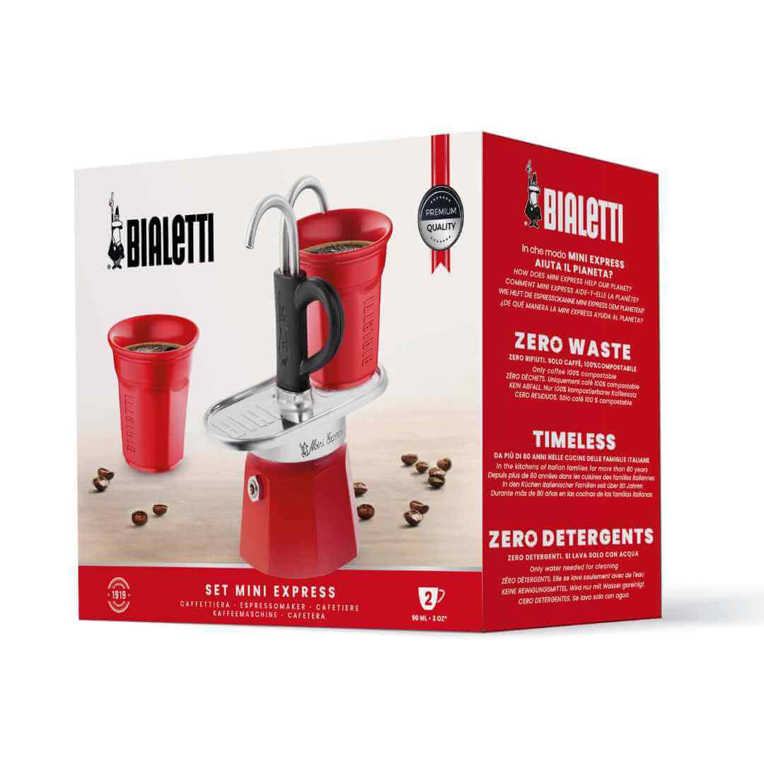 Bialetti Mini Express + 2 Tassen – Espressokocher für 2 Tassen